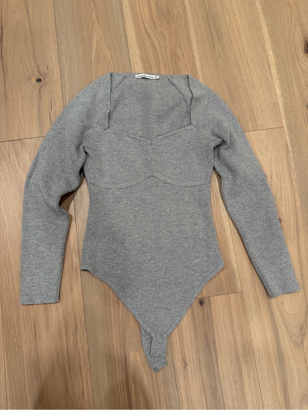 Abercrombie & Fitch Gray Long-Sleeve Ribbed Bodysuit